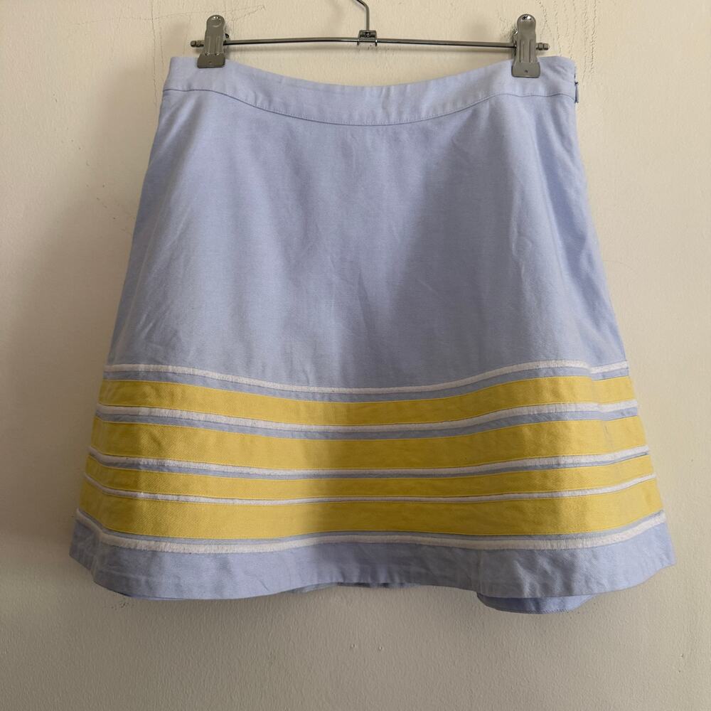 VINEYARD VINES | Light Blue Butter Yellow Striped Cotton A line Mini Skirt | 0